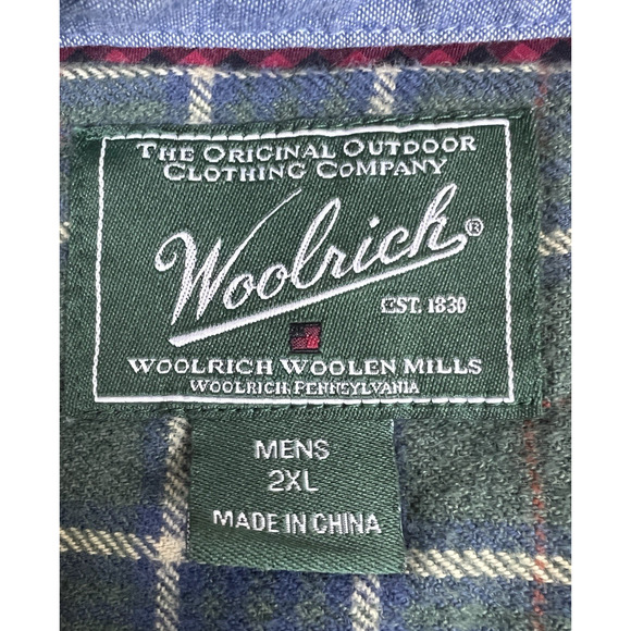 Woolrich Men’s 2XL Bay Leaf Green Plaid Flannel Shirt Button Front Long Sleeve C - Picture 4 of 8